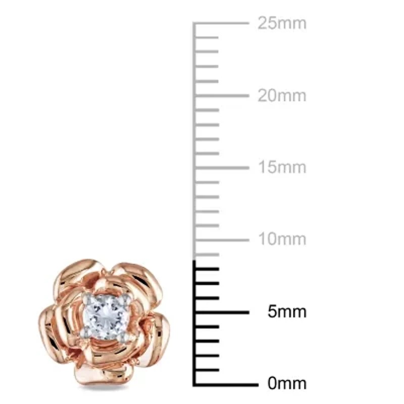 Lab Created Created White Sapphire Flower Stud Earrings in Rose Plated Sterling Silver