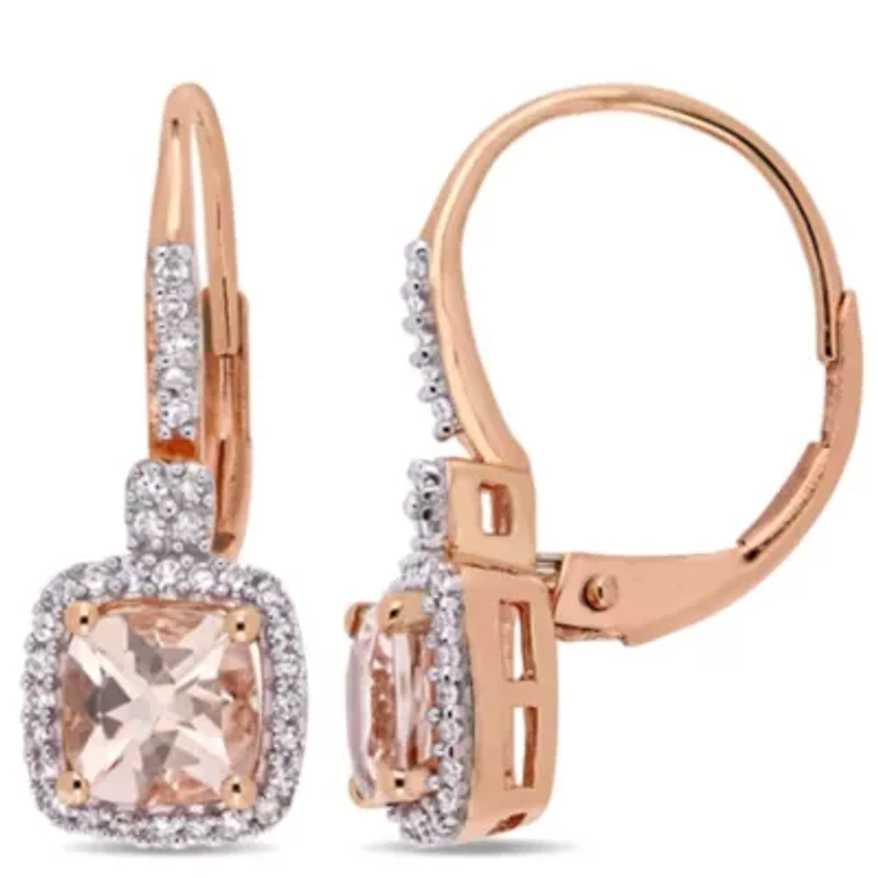 Morganite and 1/5 ct. t.w. Diamond Halo Drop Earrings in 10K Rose Gold