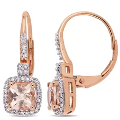 Morganite and 1/5 ct. t.w. Diamond Halo Drop Earrings in 10K Rose Gold