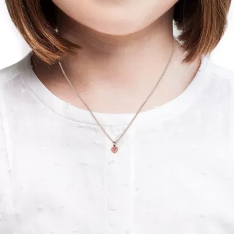 Lab Created Created Pink Sapphire Accent Trillium Heart Child's Pendant with Chain in 2-Tone Sterling Silver, 18"