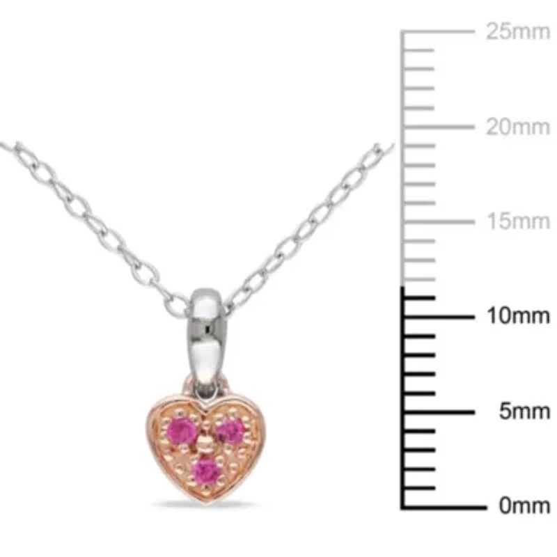 Lab Created Created Pink Sapphire Accent Trillium Heart Child's Pendant with Chain in 2-Tone Sterling Silver, 18"