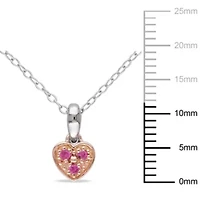 Lab Created Created Pink Sapphire Accent Trillium Heart Child's Pendant with Chain in 2-Tone Sterling Silver, 18"