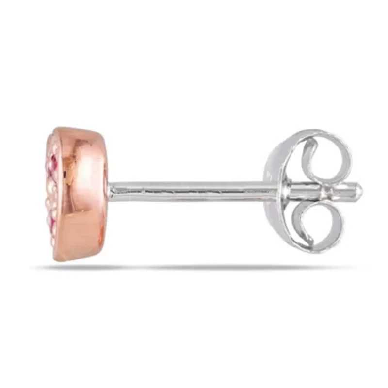 Lab Created Created Pink Sapphire Heart Stud Earrings in 2-Tone Sterling Silver