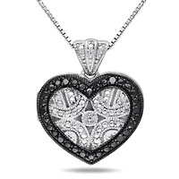 Black Diamond Accent Heart Locket Pendant with Chain in Sterling Silver with Black Rhodium Plated, 18"