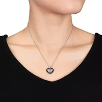 Black Diamond Accent Heart Locket Pendant with Chain in Sterling Silver with Black Rhodium Plated, 18"