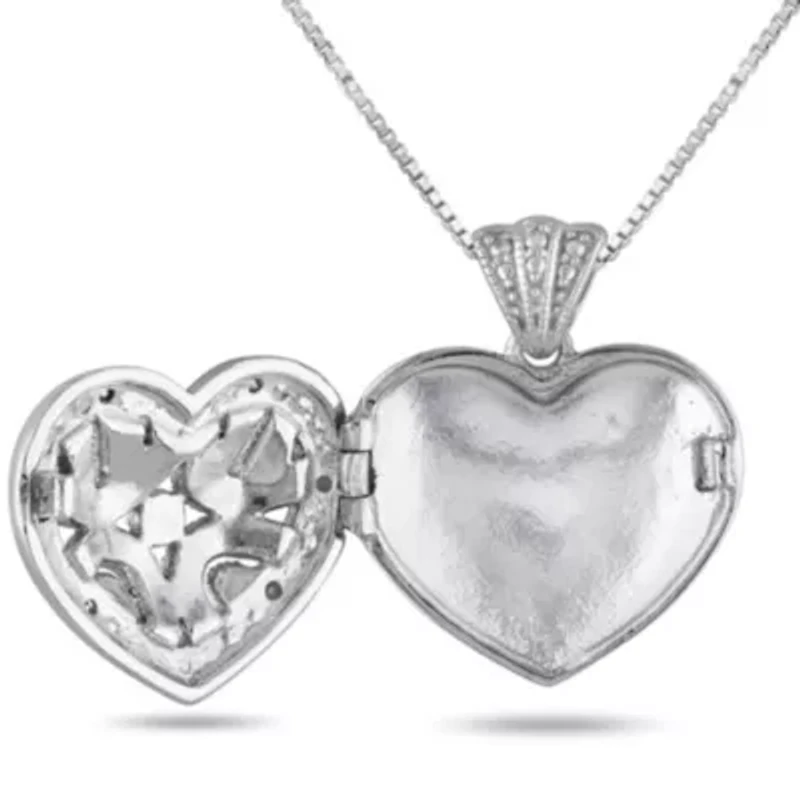 Black Diamond Accent Heart Locket Pendant with Chain in Sterling Silver with Black Rhodium Plated, 18"