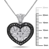 Black Diamond Accent Heart Locket Pendant with Chain in Sterling Silver with Black Rhodium Plated, 18"
