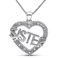 Diamond Accent Heart "Sister" Pendant with Chain in Sterling Silver, 18"