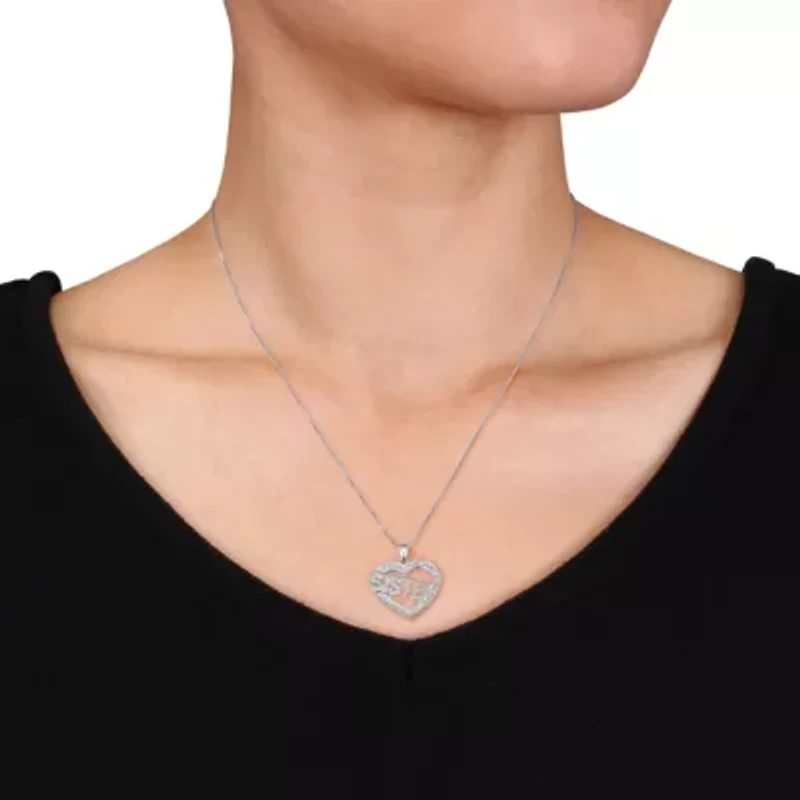 Diamond Accent Heart "Sister" Pendant with Chain in Sterling Silver, 18"