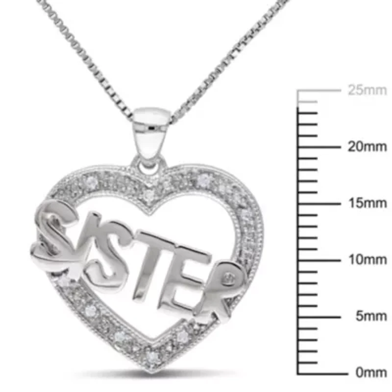 Diamond Accent Heart "Sister" Pendant with Chain in Sterling Silver, 18"
