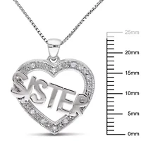 Diamond Accent Heart "Sister" Pendant with Chain in Sterling Silver, 18"