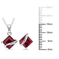 Lab Created 2-Pc Set of Created Ruby Wave Stud Earrings and Pendant with Chain in Sterling Silver