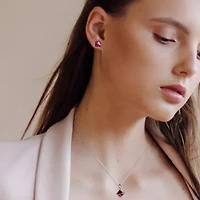 Lab Created 2-Pc Set of Created Ruby Wave Stud Earrings and Pendant with Chain in Sterling Silver