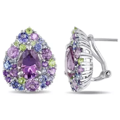 Multi-Gemstones Cluster Earrings in Sterling Silver