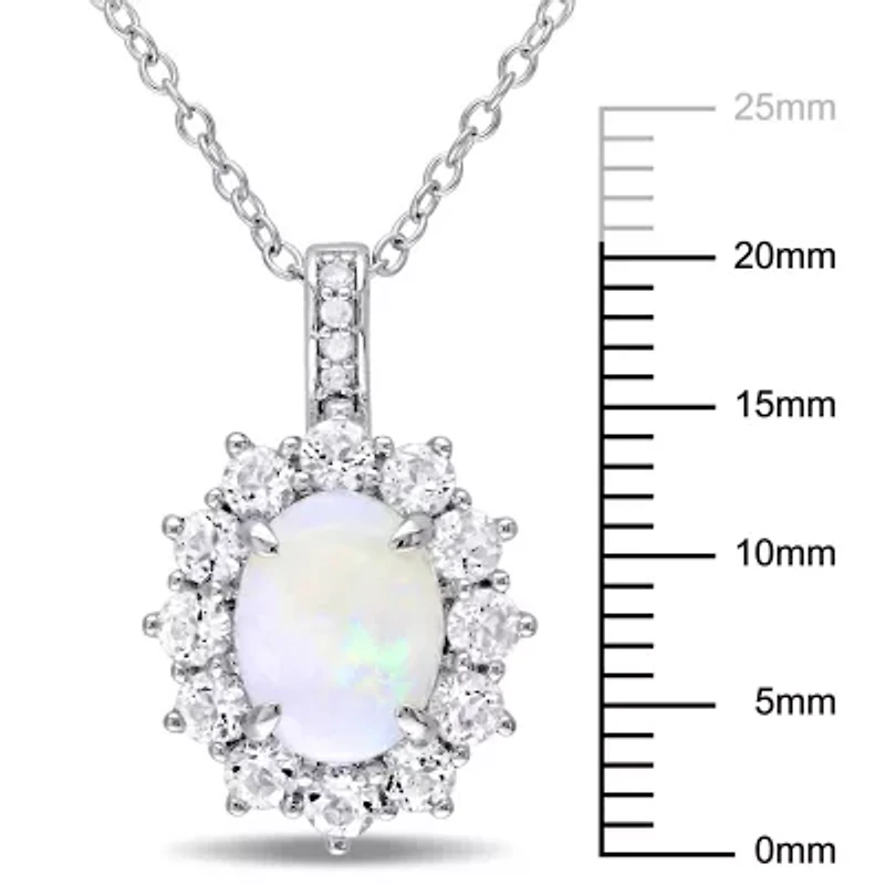 Opal, White Topaz & Diamond Pendant with Chain