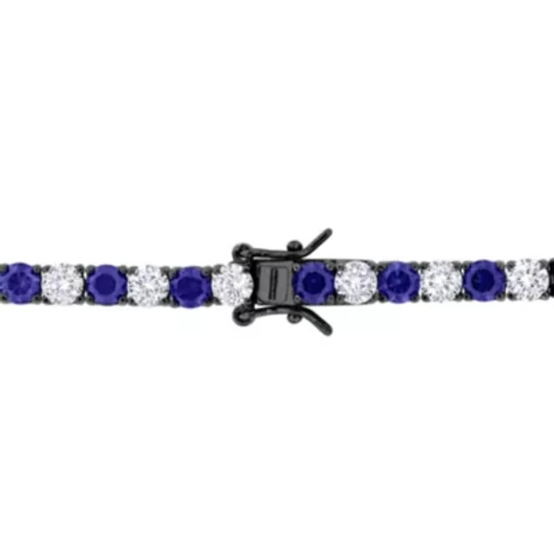 Lab Created Created Blue and White Sapphire Men's Bracelet in Black Rhodium Plated Sterling Silver, 9"
