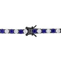 Lab Created Created Blue and White Sapphire Men's Bracelet in Black Rhodium Plated Sterling Silver, 9"