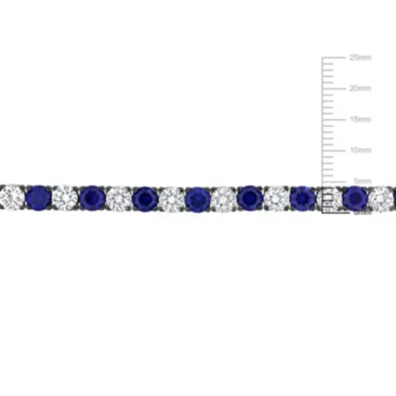 Lab Created Created Blue and White Sapphire Men's Bracelet in Black Rhodium Plated Sterling Silver, 9"