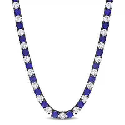 Created White and Blue Sapphire Men's Tennis Necklace in Black Rhodium Plated Sterling Silver