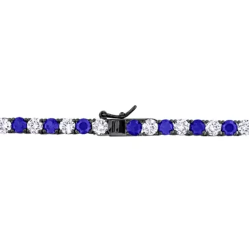 Created White and Blue Sapphire Men's Tennis Necklace in Black Rhodium Plated Sterling Silver