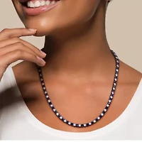 Created White and Blue Sapphire Men's Tennis Necklace in Black Rhodium Plated Sterling Silver