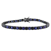 Lab Created Created Blue and Sapphire Men's Bracelet in Black Rhodium Plated Sterling Silver