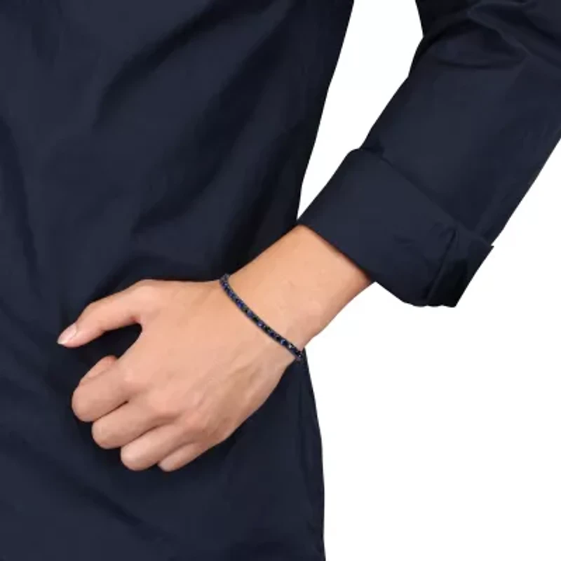 Lab Created Created Blue and Sapphire Men's Bracelet in Black Rhodium Plated Sterling Silver