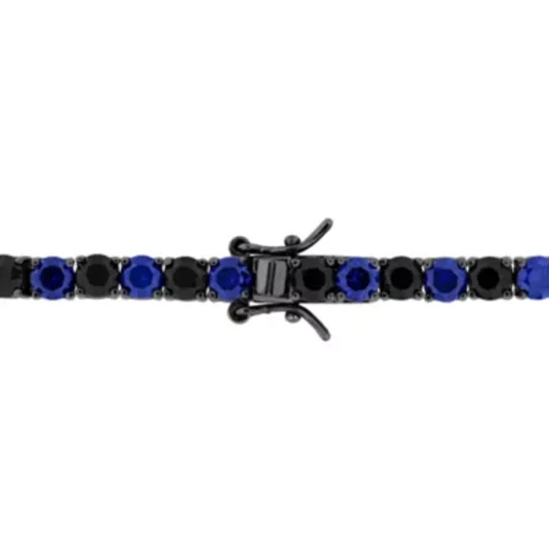 Lab Created Created Blue and Sapphire Men's Bracelet in Black Rhodium Plated Sterling Silver