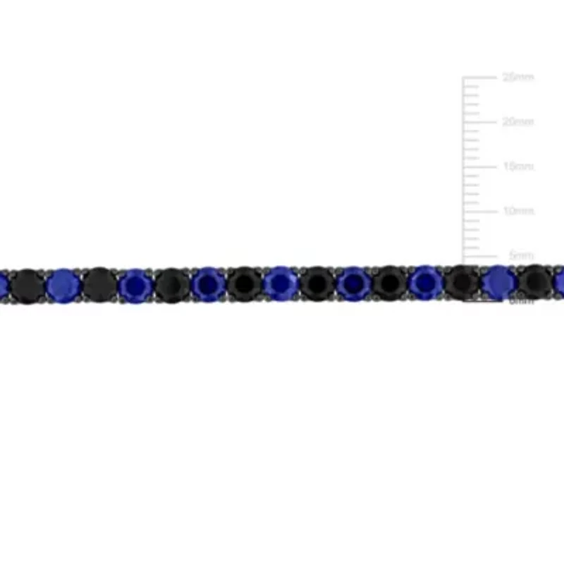 Lab Created Created Blue and Sapphire Men's Bracelet in Black Rhodium Plated Sterling Silver