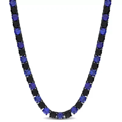 Created Blue and Black Sapphire Men's Tennis Necklace in Black Rhodium Plated Sterling Silver, 20"