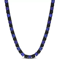 Created Blue and Black Sapphire Men's Tennis Necklace in Black Rhodium Plated Sterling Silver, 20"