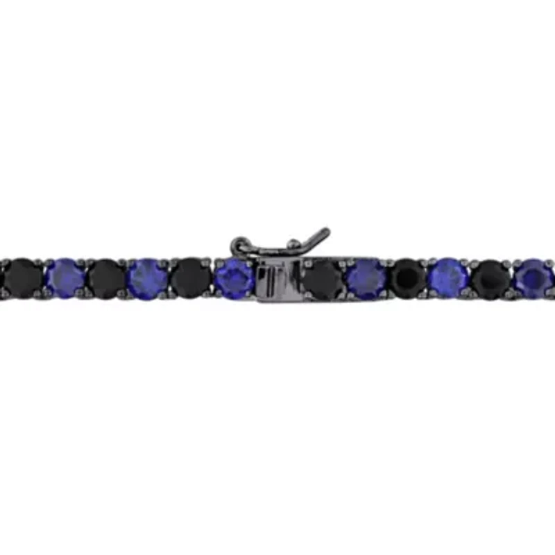 Created Blue and Black Sapphire Men's Tennis Necklace in Black Rhodium Plated Sterling Silver, 20"