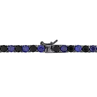 Created Blue and Black Sapphire Men's Tennis Necklace in Black Rhodium Plated Sterling Silver, 20"