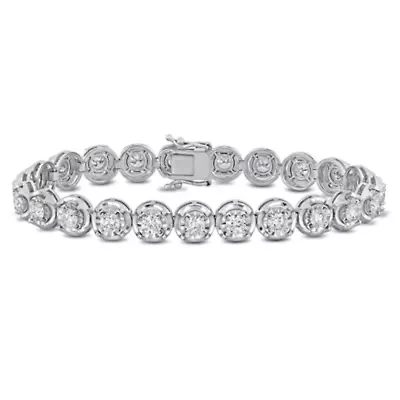 Lab Created 4.83 ct. t.w. Lab Grown Diamond Halo Tennis Bracelet in 14K White Gold, 7"