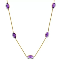 Amethyst and 1/4 ct. t.w. Diamond Station Necklace in 14K Yellow Gold