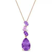 Amethyst and Rose de France Drop Pendant with Chain in 10K Pink Gold, 17"
