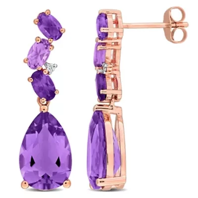Amethyst and Rose de France with Diamond Accent Drop Earrings in 10K Rose Gold