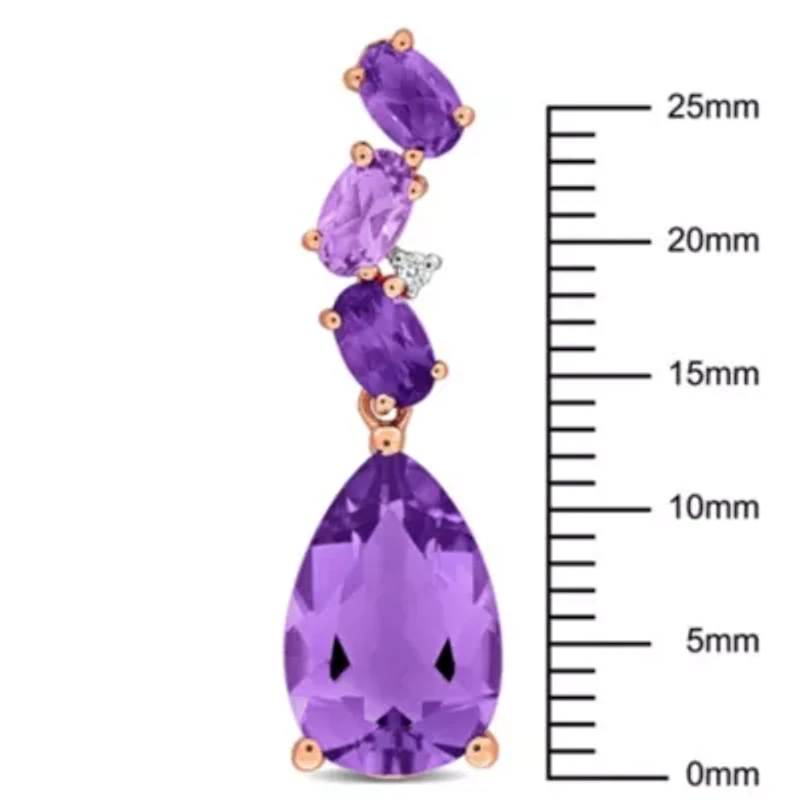 Amethyst and Rose de France with Diamond Accent Drop Earrings in 10K Rose Gold