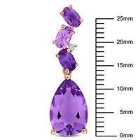 Amethyst and Rose de France with Diamond Accent Drop Earrings in 10K Rose Gold