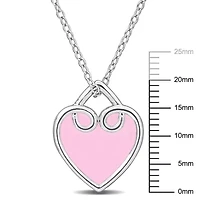 Pink Enamel Heart Pendant with Chain in Sterling Silver, 17"