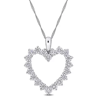 Lab Created 2 ct. t.w. Lab Grown Diamond Open Heart Pendant with Chain in 14K White Gold, 17"