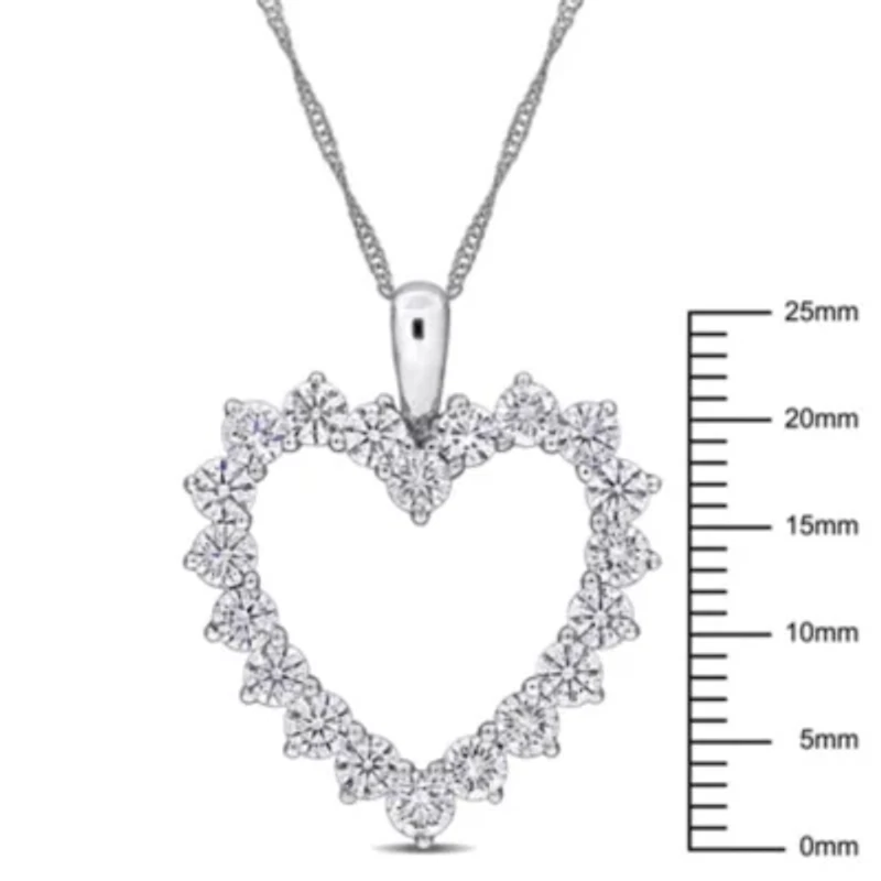 Lab Created 2 ct. t.w. Lab Grown Diamond Open Heart Pendant with Chain in 14K White Gold, 17"