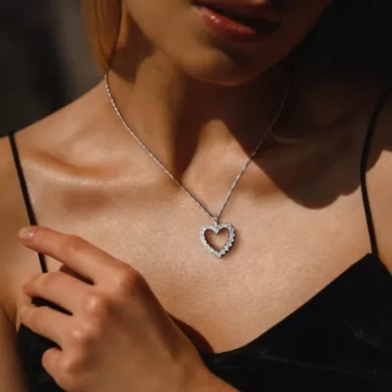 Lab Created 2 ct. t.w. Lab Grown Diamond Open Heart Pendant with Chain in 14K White Gold, 17"