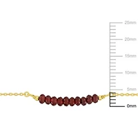Garnet Bead Bracelet in Yellow Plated Sterling Silver, 7"+2"
