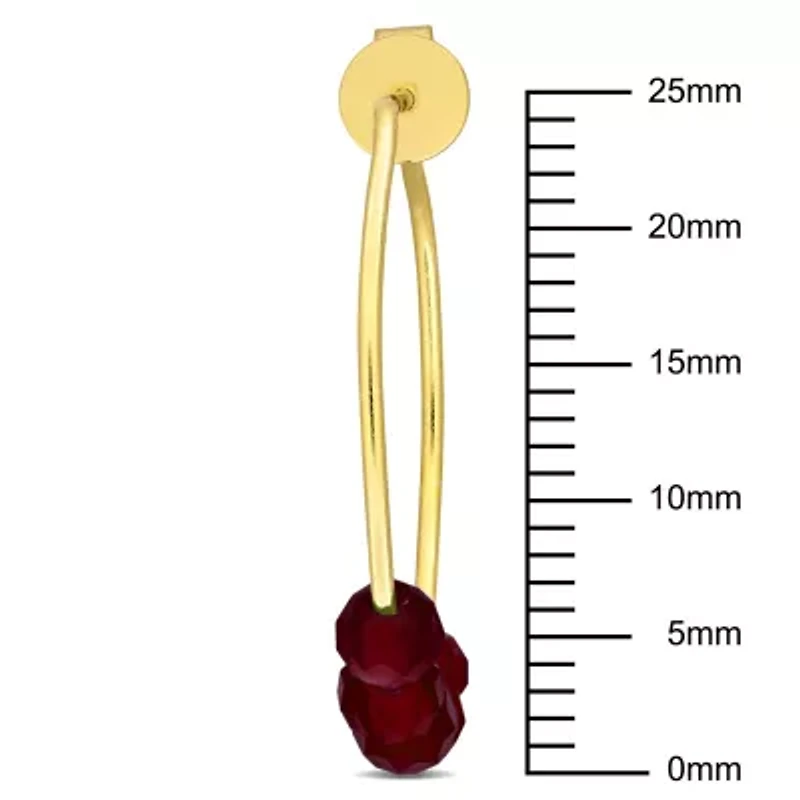 Garnet Bead Hoop Earrings in Yellow Plated Sterling Silver