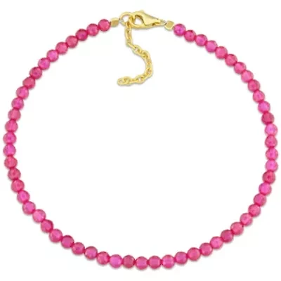 Lab Created Created Ruby Beaded Bracelet in Yellow Plated Sterling Silver, 7.25"+1"