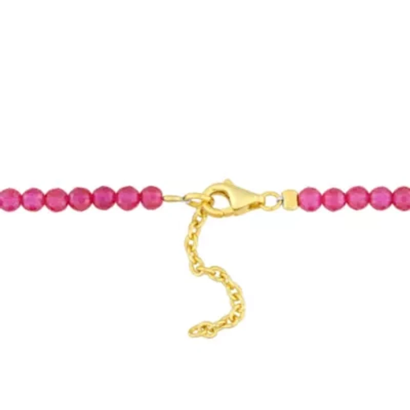 Lab Created Created Ruby Beaded Bracelet in Yellow Plated Sterling Silver, 7.25"+1"