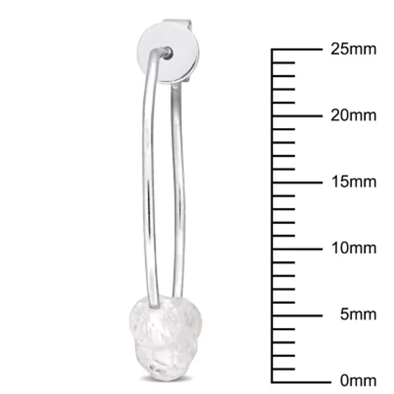 White Topaz Bead Hoop Earrings in Sterling Silver