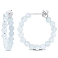 Aquamarine Beaded Hoop Earrings in Sterling Silver