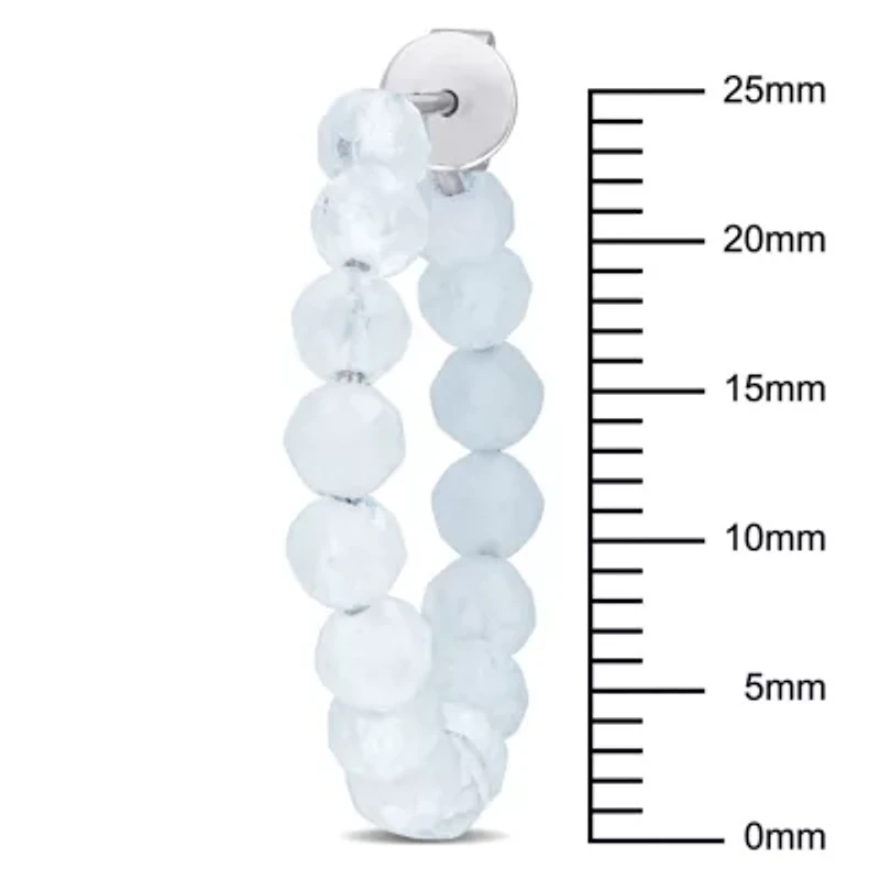 Aquamarine Beaded Hoop Earrings in Sterling Silver